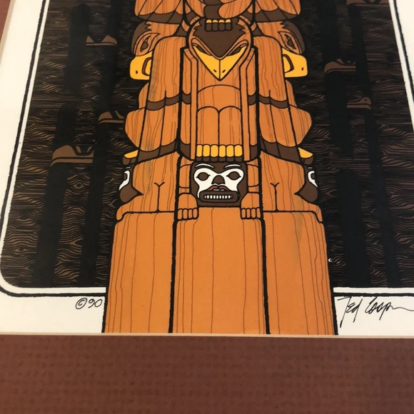 Indigenous totem Pole art print signed 1990  framed - Picture 4 of 8